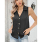 Button Up Solid Sleeveless Turn Down Collar Tank Top for Ladies