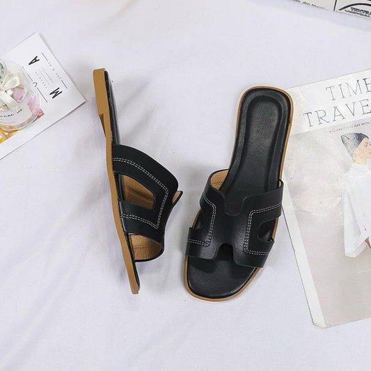 Square H-Shape Solid Fashion Open Toe Sandals for Women