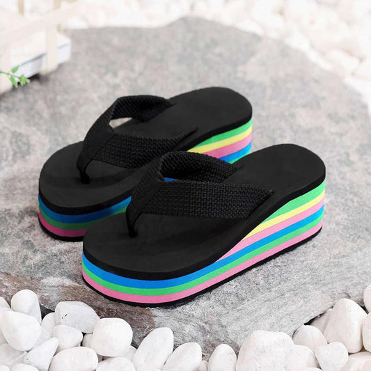 Wedge Floral Flip Flop Multicolor Sole Beach Sandals for Women