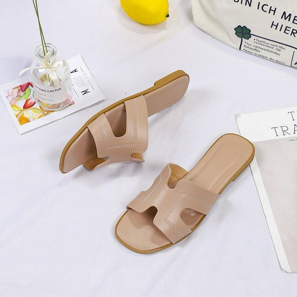 Square H-Shape Solid Fashion Open Toe Sandals for Women