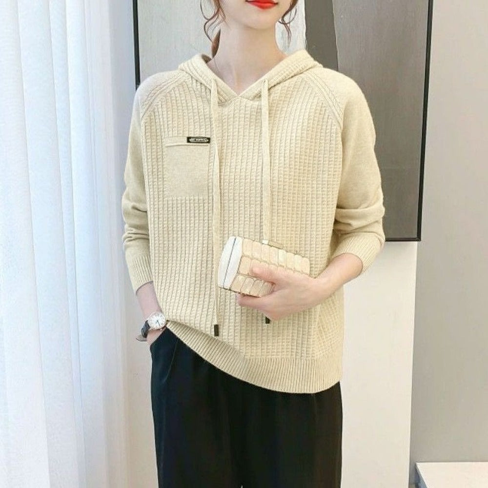 Solid Color Full Sleeve Hooded Winter Sweater for Women