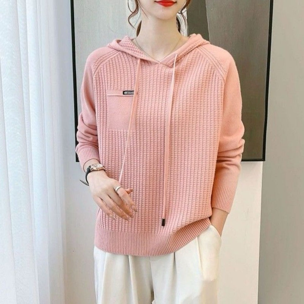 Solid Color Full Sleeve Hooded Winter Sweater for Women