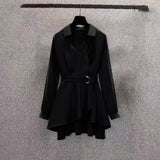 Korean Style V Neck Autumn Slim Belt Shirt Dress for Women