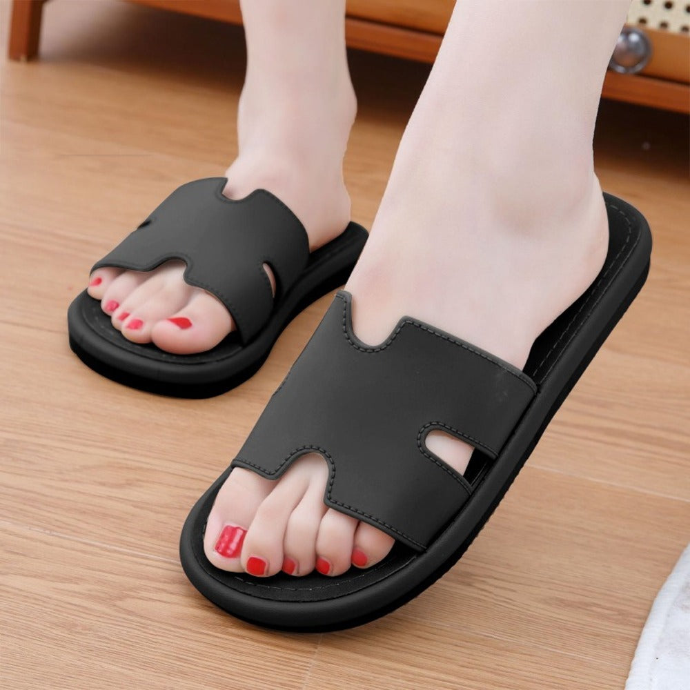 Office Fashion Solid Color Flat H- Shape Sandals for Women