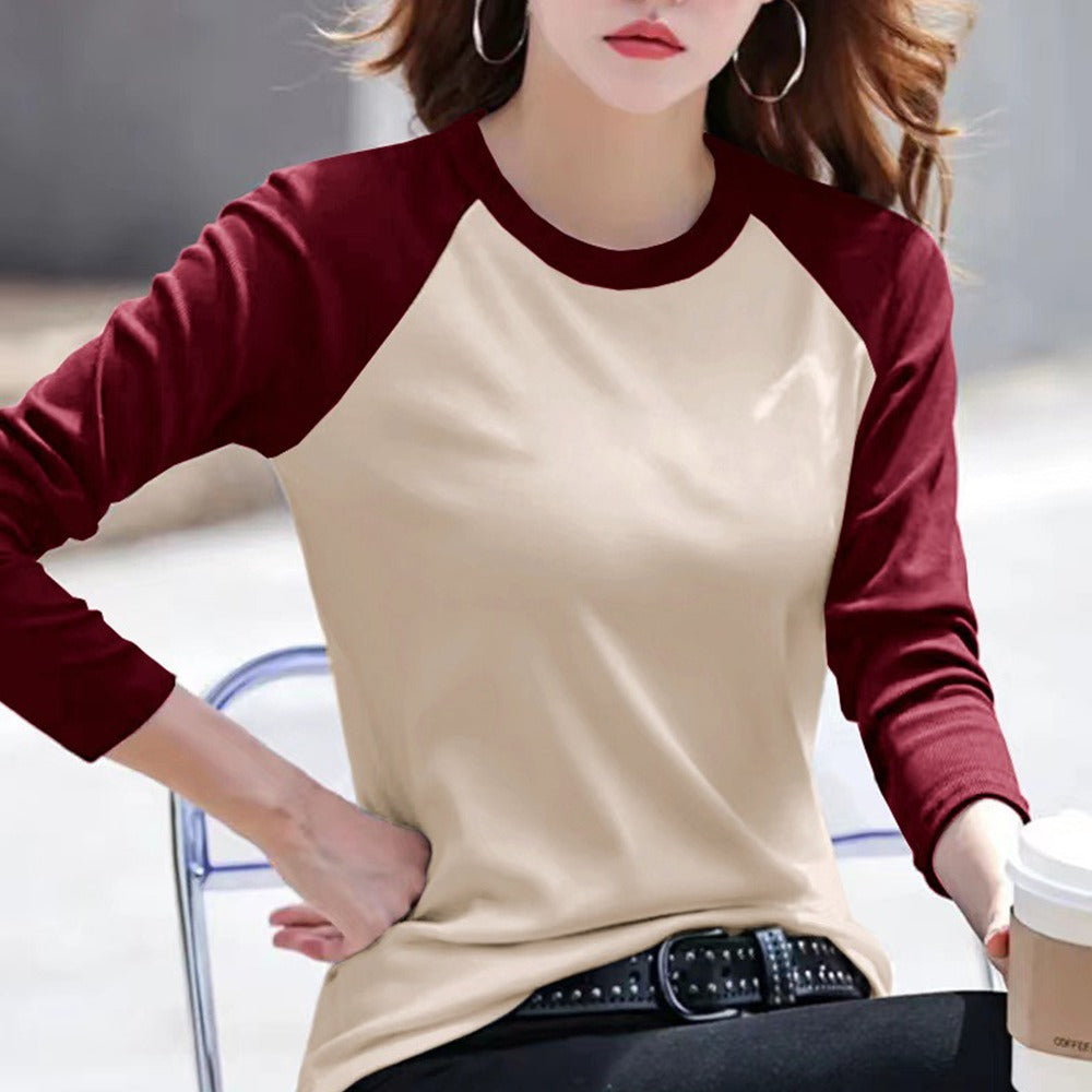 Round Neck Casual Long Sleeved T-shirt for Women