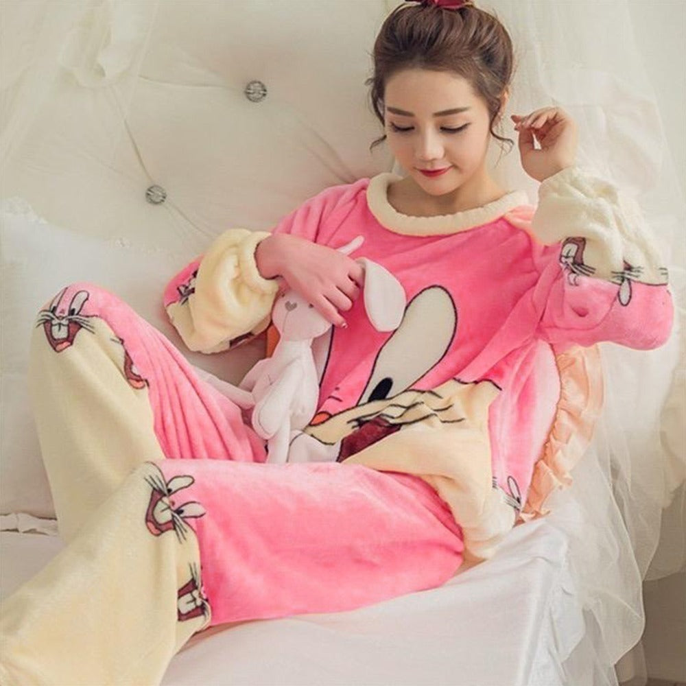 Home Winter Fashion Comfy Printed Pajama for Ladies