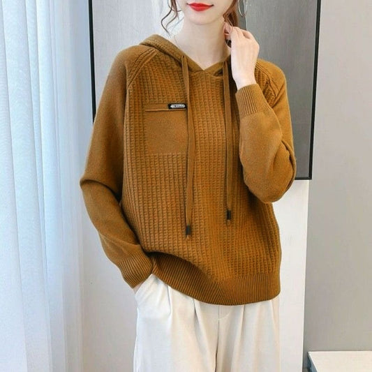 Solid Color Full Sleeve Hooded Winter Sweater for Women