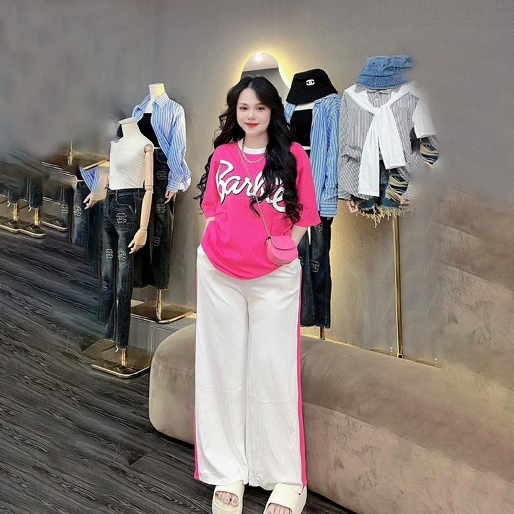 Casual Fashion Short Sleeve T-shirt & Long Pants for Women