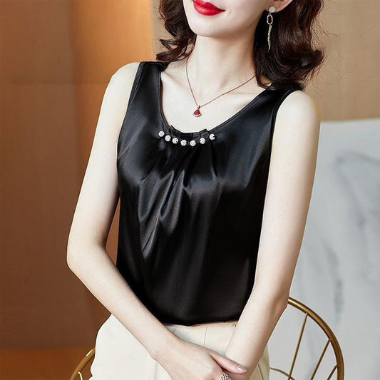 Silk Satin Solid Fashion Sleeveless Top For Women