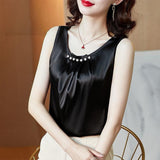 Silk Satin Solid Fashion Sleeveless Top For Women
