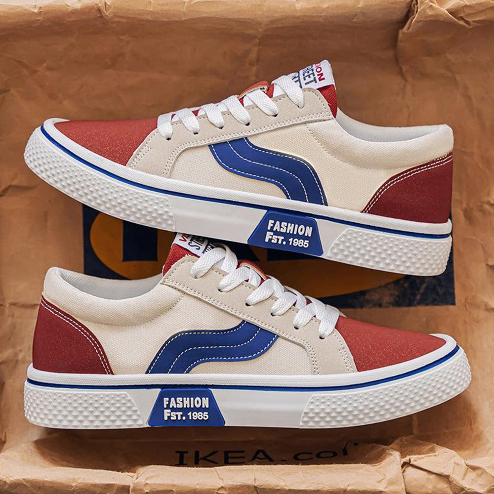 Dual Color Pattern Canvas Lace Up Casual Shoes for Men