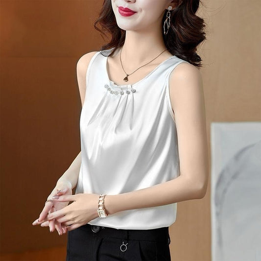 Silk Satin Solid Fashion Sleeveless Top For Women