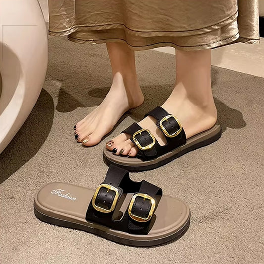 Double Band Flat Beach Casual Sandals for Women