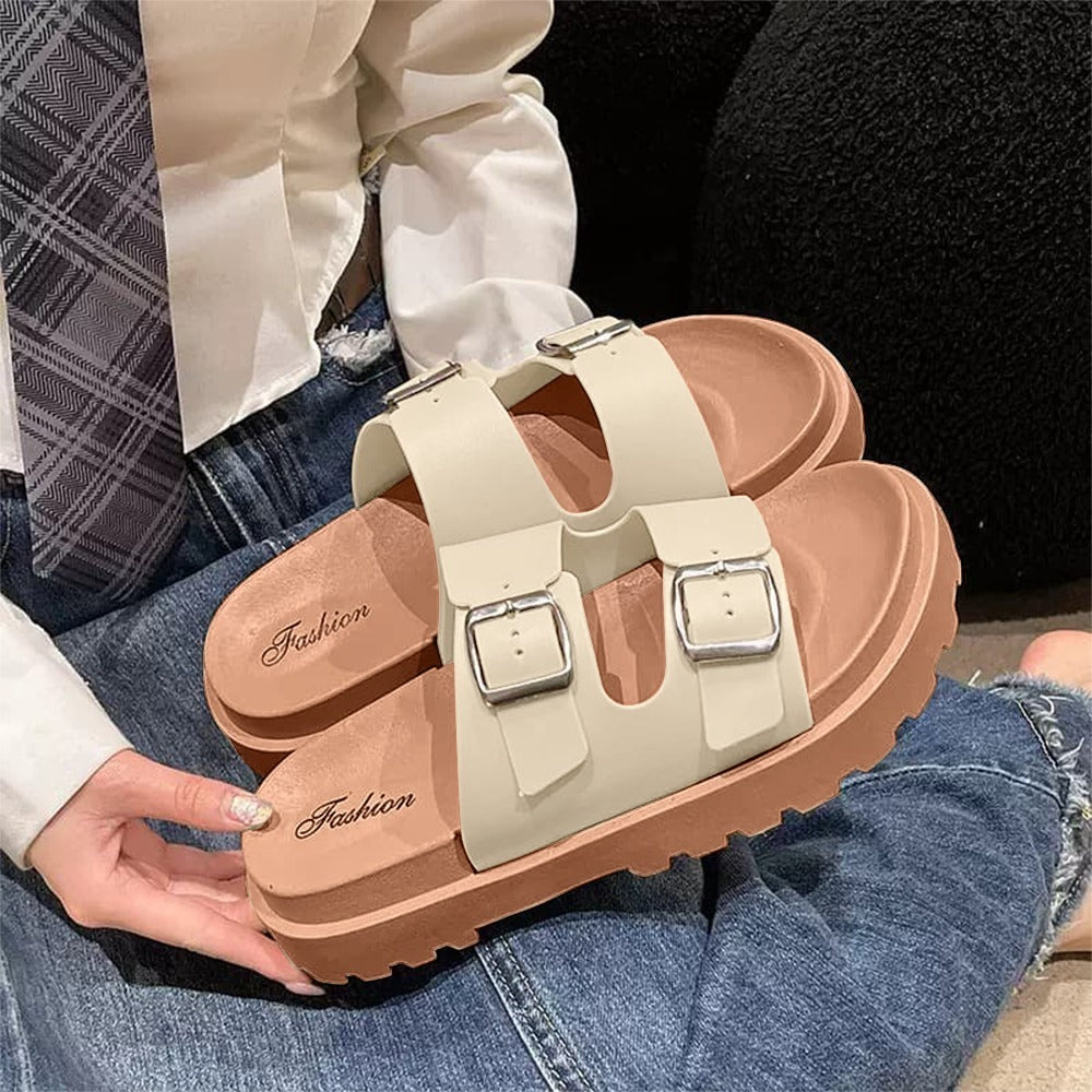 Platform Casual Double Bank Buckle Strap Sandals for Women
