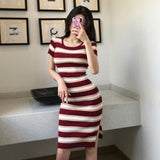 Round Neck Striped Fashion Bodycon Dress for Women