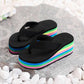 Wedge Floral Flip Flop Multicolor Sole Beach Sandals for Women