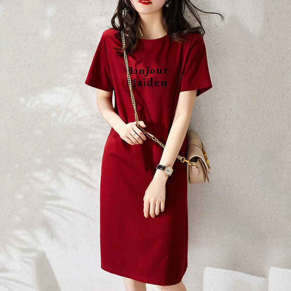 Korean Text Printed Fashion Short Sleeve T-shirt Nightdress for Women