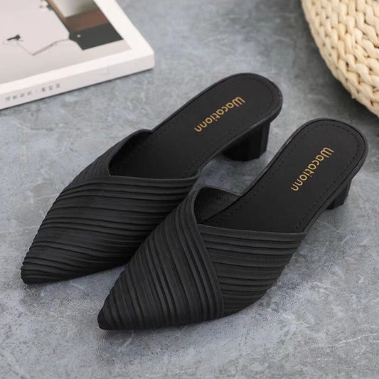 Pointed Toe Style Mid Heel Solid Sandals for Women