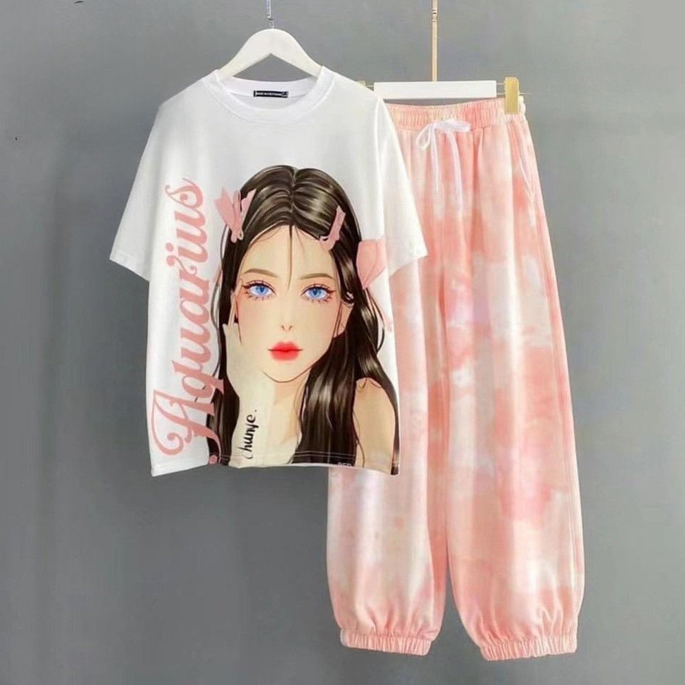 Indoor & Outdoor Fashion Graphic Printed T-shirt & Pants for Women