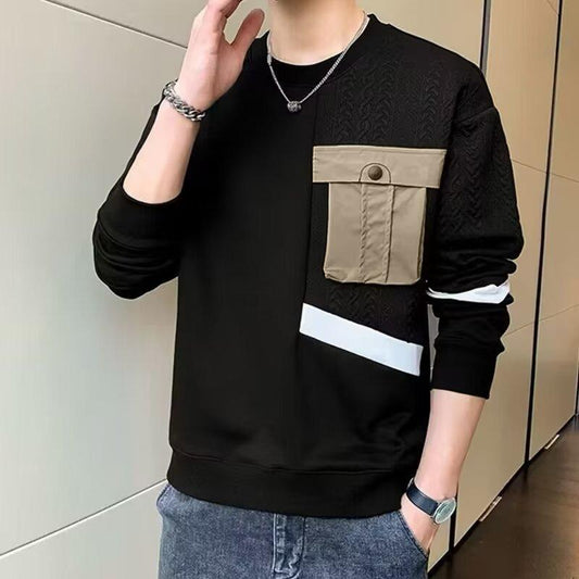 Patchwork Pocket Design Long Sleeve Pullover for Men