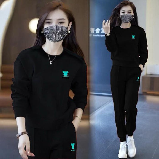 Autumn Winter Solid Fashion Long Pant & Top Sports Suit Set for Women
