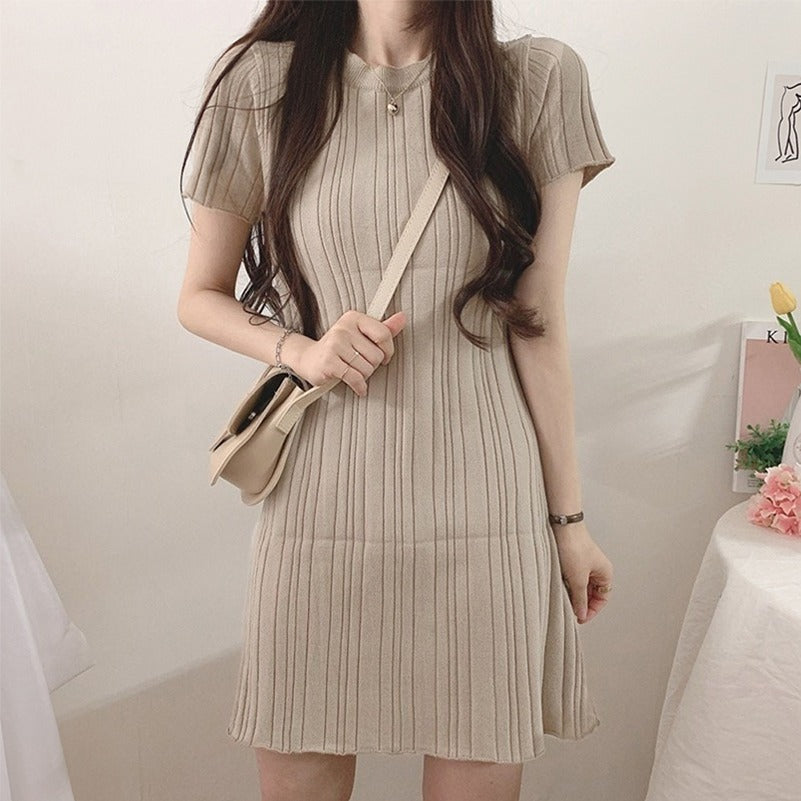 Body Fit Solid Color Fashion Midi Knit Dress for Women