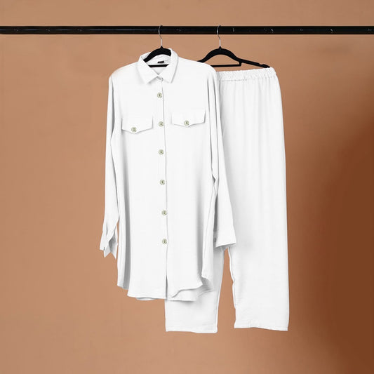 Solid Color Oversized Fashion Shirt & Palazzo for Women