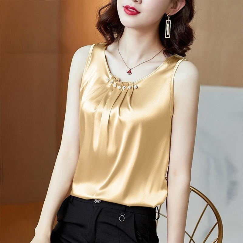 Silk Satin Solid Fashion Sleeveless Top For Women