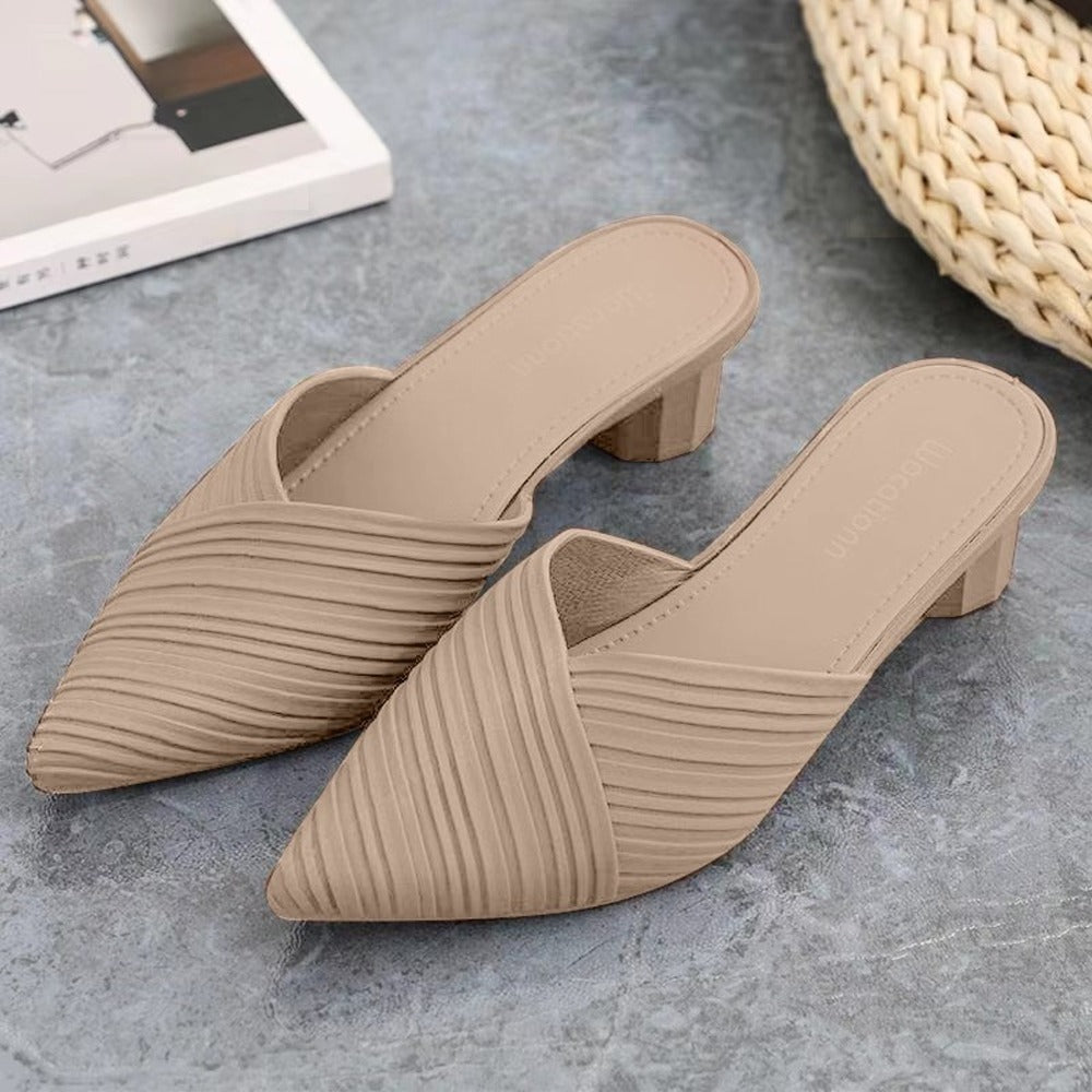 Pointed Toe Style Mid Heel Solid Sandals for Women