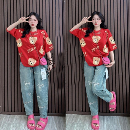 Cartoon Graphics Printed Fashion Short Sleeve T-shirt for Women