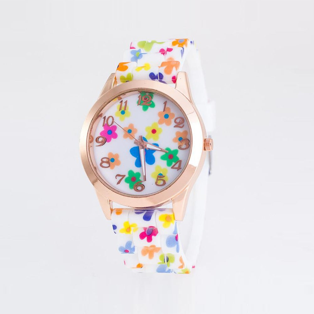 Floral Printed Design Pattern Quartz Wrist Watch for Ladies