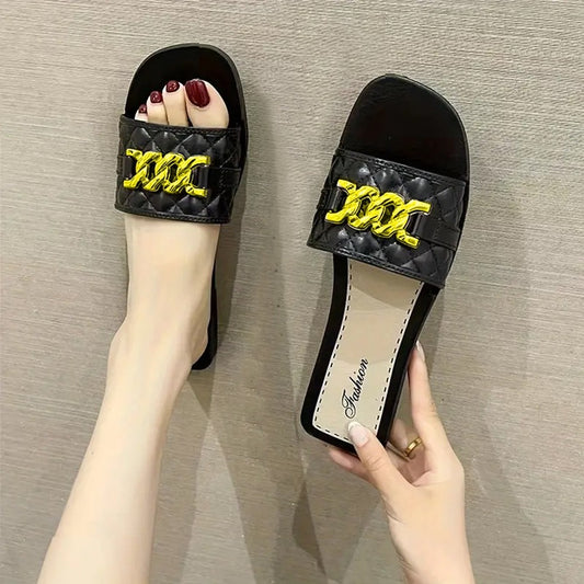 Gold Chain Fashion Flat Slipper Sandals for Women