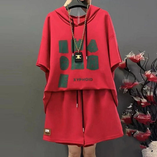 Printed Fashion Short Sleeve Hoodies & Shorts for Women