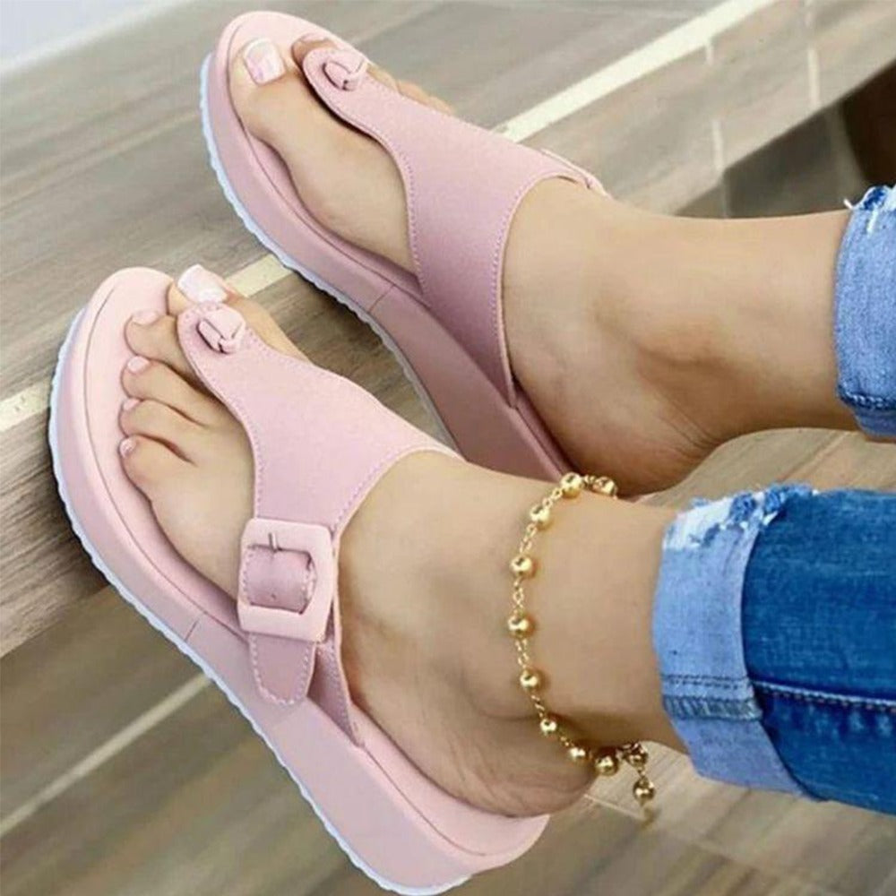 Solid Summer Fashion T-strap Sandals for Women
