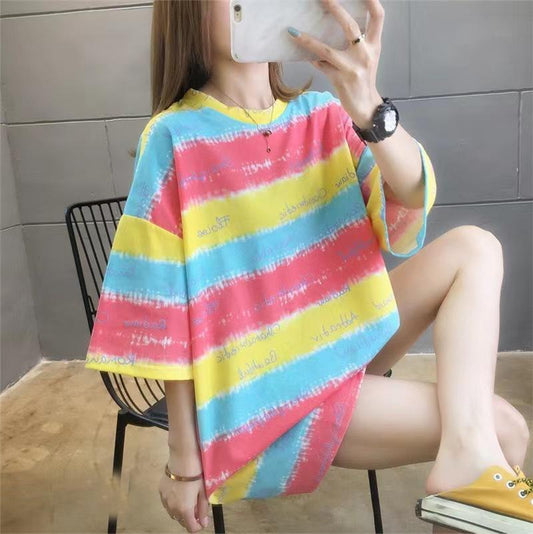 Striped Pattern Casual Oversized T-shirt for Women