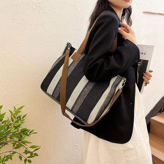 Striped Pattern Large Capacity Hand Shoulder Bag for Women