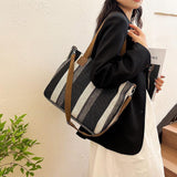 Striped Pattern Large Capacity Hand Shoulder Bag for Women