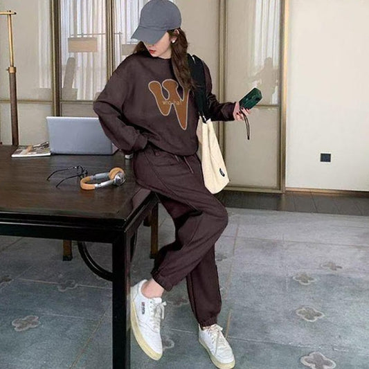 Text Printed Style Pullover & Solid Pants for Women
