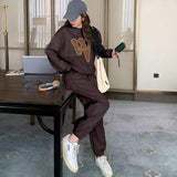 Text Printed Style Pullover & Solid Pants for Women