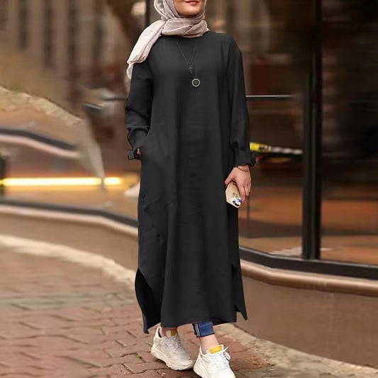 Long Sleeve Ethnic Solid Fashion Abaya for Ladies