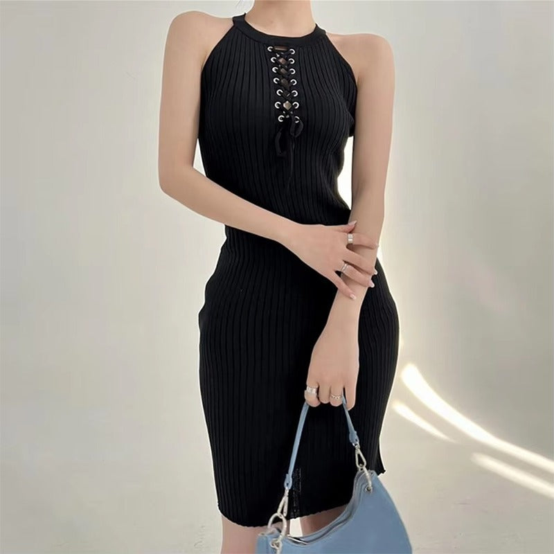 Knitted Fashion Solid Color Slim Dress for Women