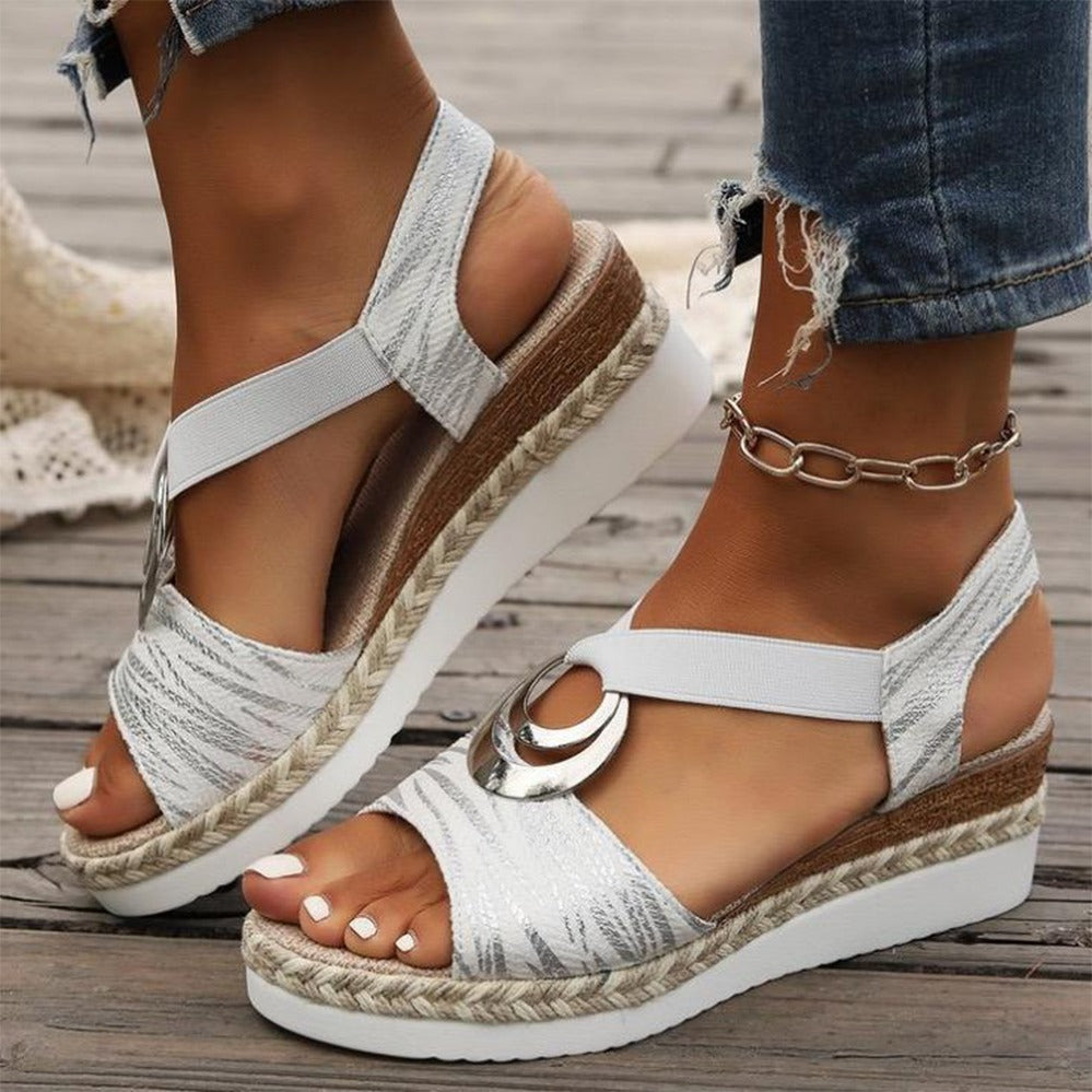 Metal Decoration Large Wedge Fashion Sandals for Women