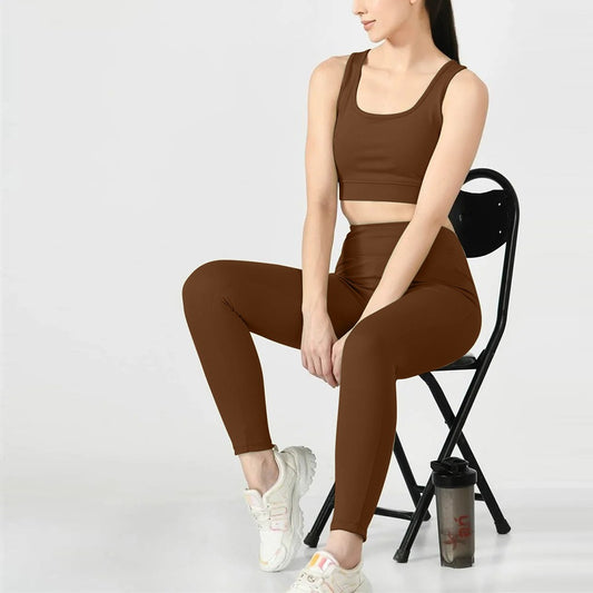 Solid Color Long Line Sports Bra & Pant for Women