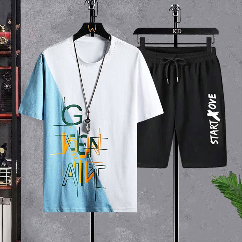 Text-Printed Dual-Color Fashion T-shirt & Shorts