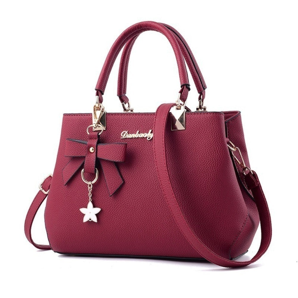 PU Leather Solid Color Star Decor Hand Shoulder Bag for Women