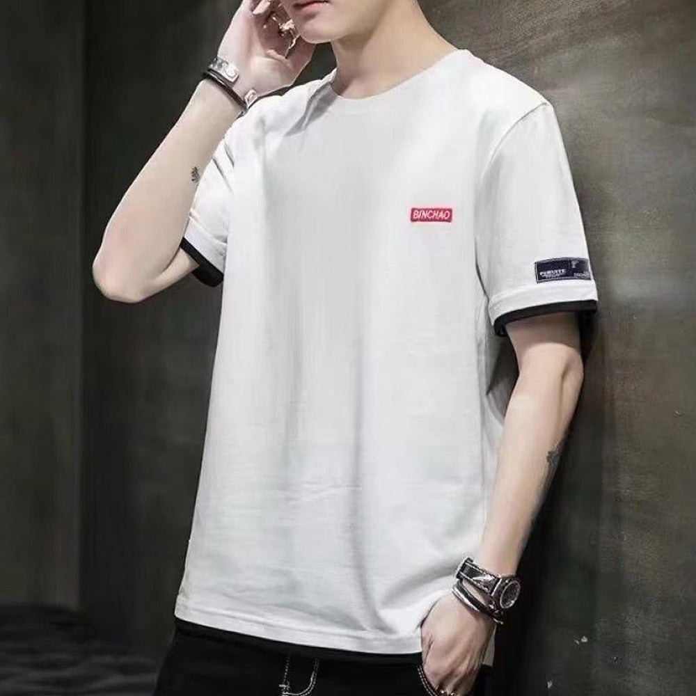 Round Neck Doctor Sleeve Fashion Solid T-shirt for Men