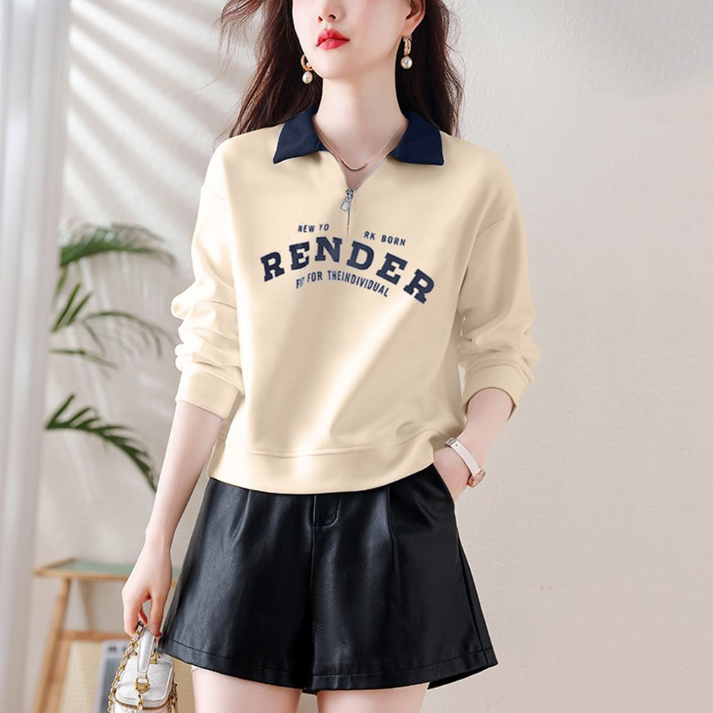 Printed Collar Style Sweatshirt for Ladies
