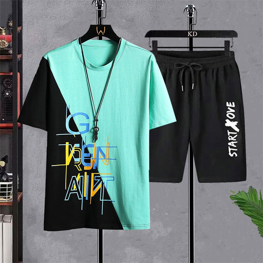 Text-Printed Dual-Color Fashion T-shirt & Shorts
