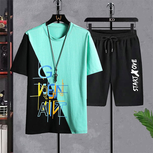 Text-Printed Dual-Color Fashion T-shirt & Shorts