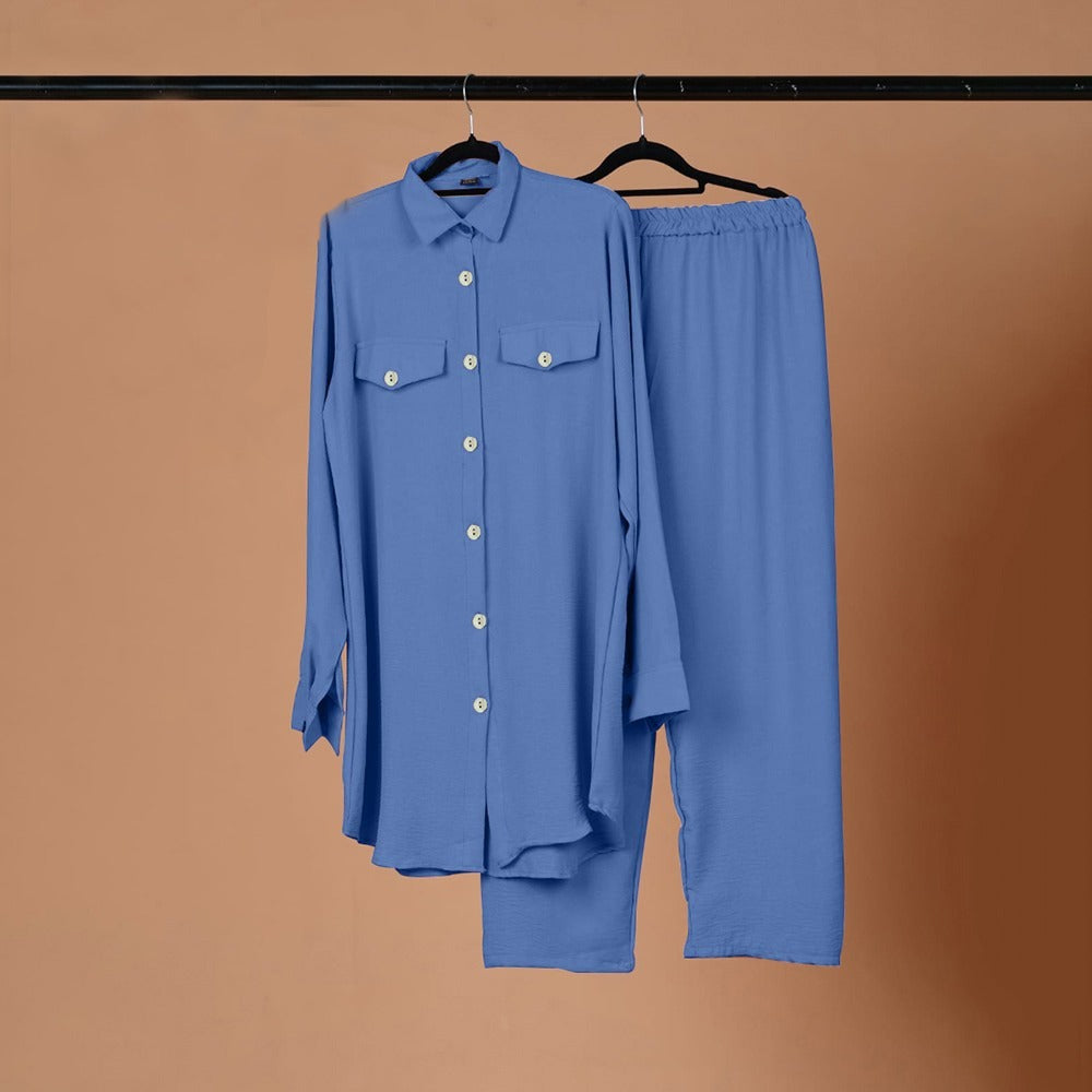 Solid Color Oversized Fashion Shirt & Palazzo for Women